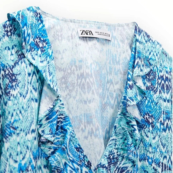 ZARA | Blue | RUFFLED ANIMAL PRINT BLOUSE - Picture 4 of 13